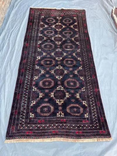 4'2 x 8'10 ft Vintage Afghan Handknotted Rug – Geometric Tribal Design, Soft Wool Pile, Living Room, Bedroom, 