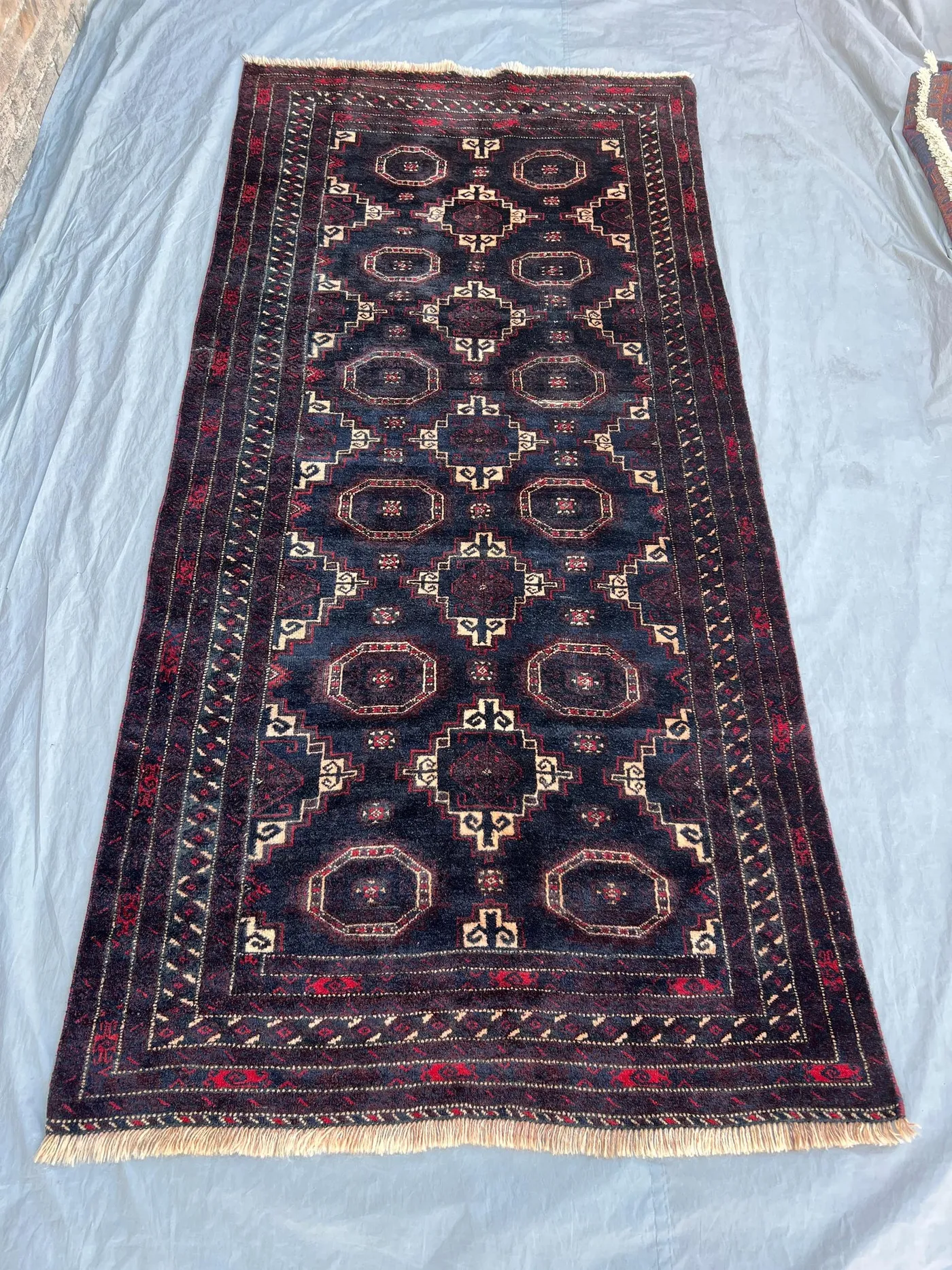 4'2 x 8'10 ft Vintage Afghan Handknotted Rug – Geometric Tribal Design, Soft Wool Pile, Living Room, Bedroom, Kitchen Boho Decor