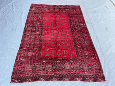 5'2x7'8 ft, Red Black Antique Afghan Baluchi Hand-Knotted Rug, Tribal Geomatric Design, Soft Pile, Wool, Livin