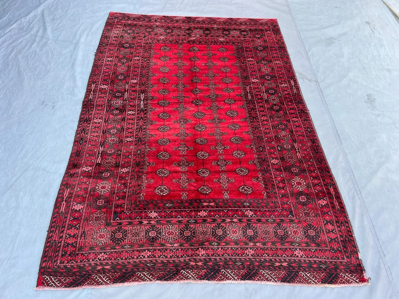 5'2x7'8 ft, Red Black Antique Afghan Baluchi Hand-Knotted Rug, Tribal Geomatric Design, Soft Pile, Wool, Living Room Hallway Luxury Decor