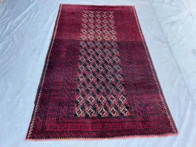 4'11x8 ft Vintage Afghan Turkmen Bukhara Hand-Knotted Rug, Tribal Design, Soft Wool, Oriental Carpet, Home Dec