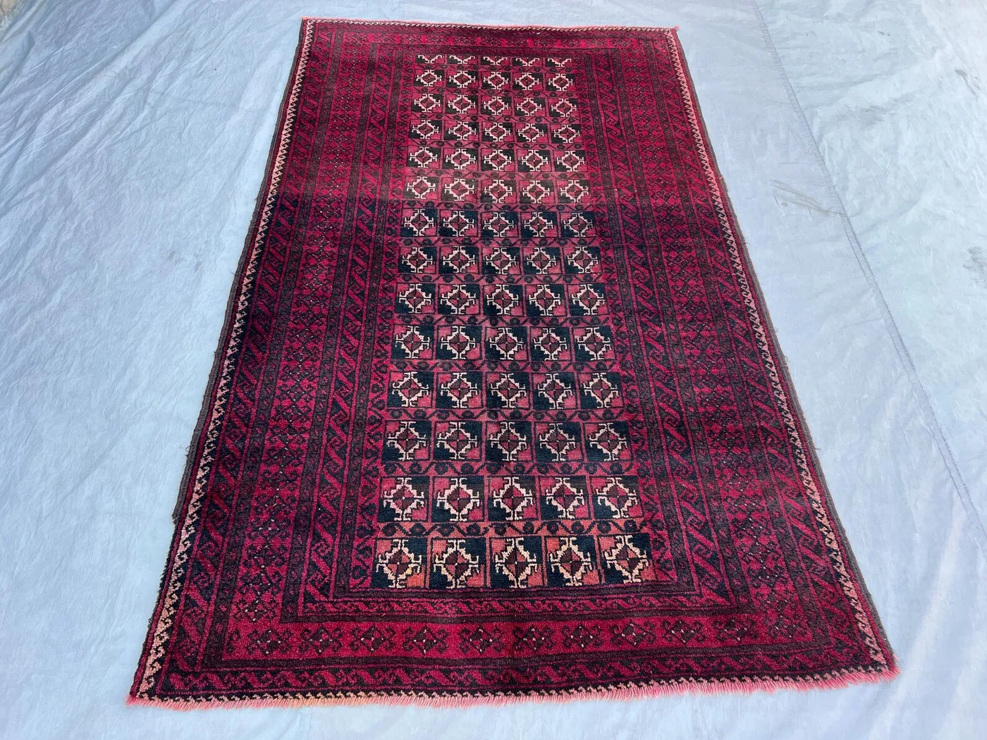 4'11x8 ft Vintage Afghan Turkmen Bukhara Hand-Knotted Rug, Tribal Design, Soft Wool, Oriental Carpet, Home Decor, Handmade Floor Rug