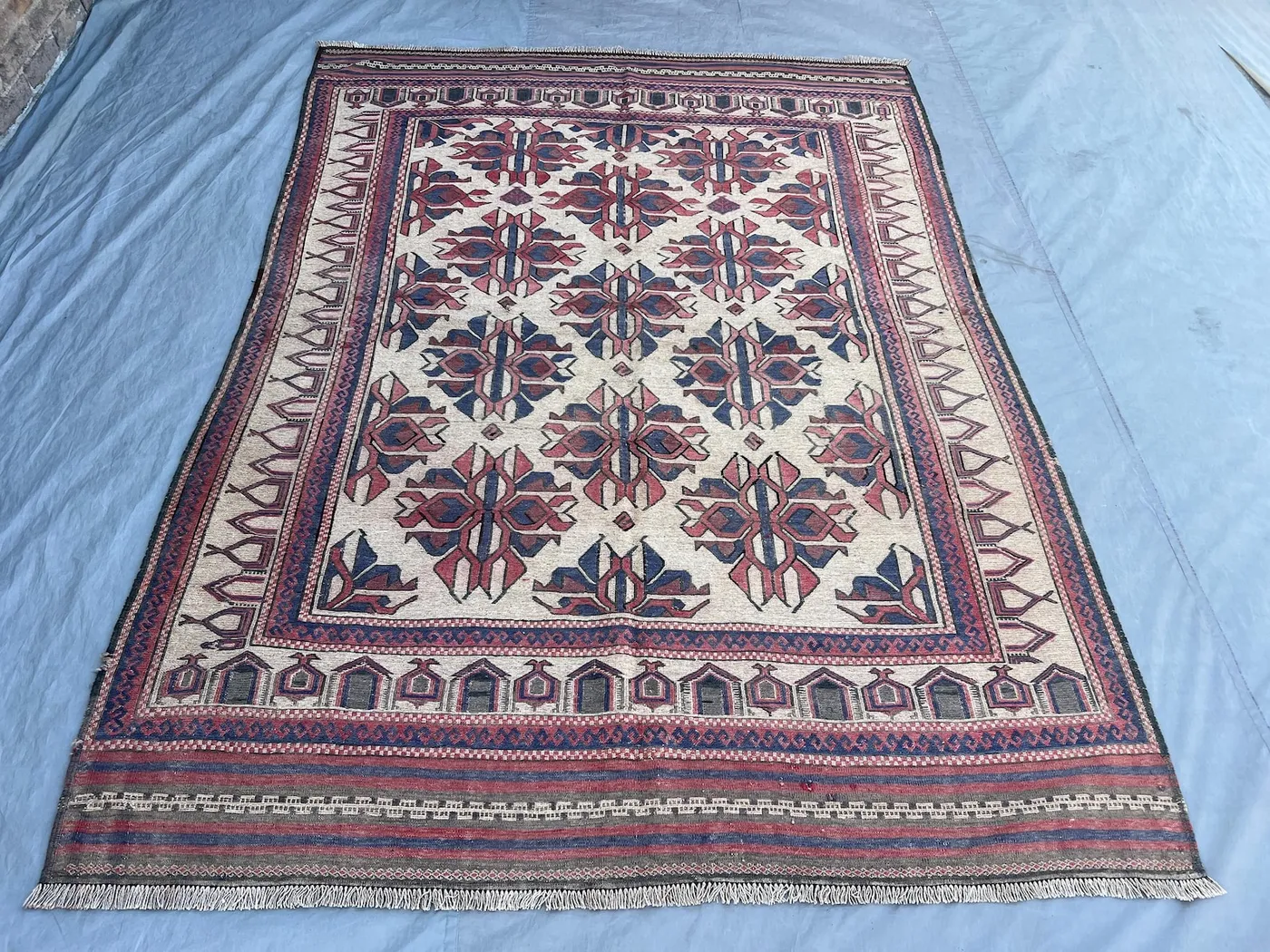 6'4 x 8'8 ft Vintage Afghan Baluchi Handwoven Flatweave Wool Rug, Tribal Design, Unique Pattern, Decor Rug, Traditional Rug Living Room