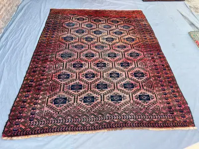 Vintage Turkish-Inspired Rug, 7'5x9'8 ft Handwoven Wool, Geometric Pattern, Boho Living Room, Tribal Decor, So