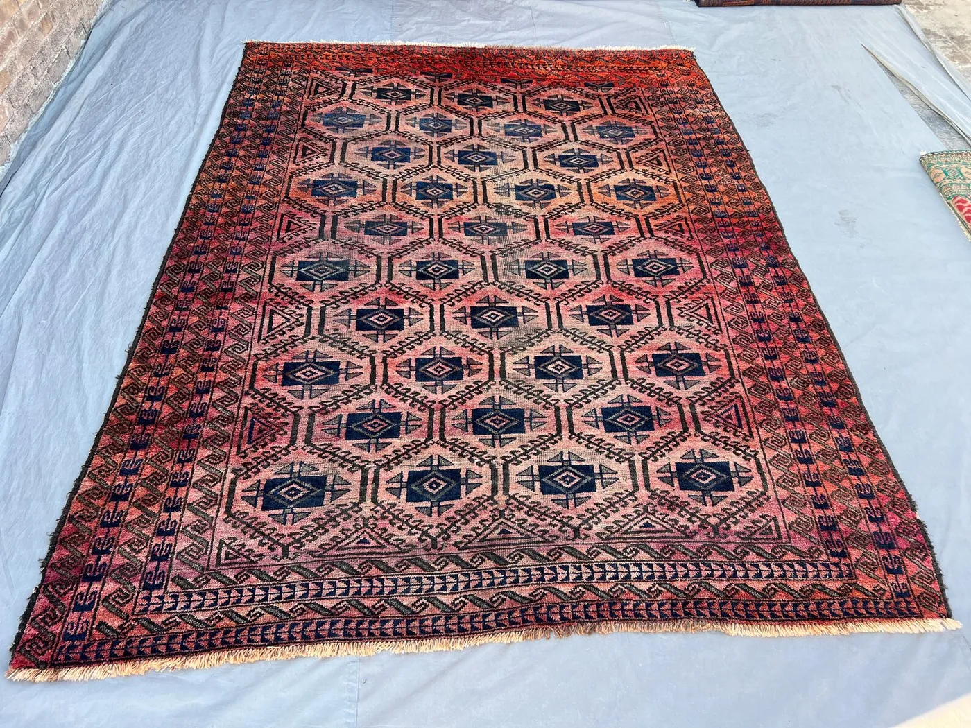 Vintage Turkish-Inspired Rug, 7'5x9'8 ft Handwoven Wool, Geometric Pattern, Boho Living Room, Tribal Decor, Soft Pile Living Room Floor Rug
