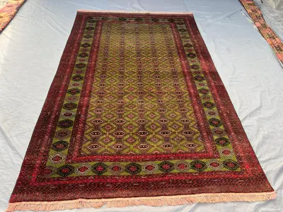 Green Afghan Zahir Shahi Rug, 6'5x10'3 ft Faded Hand Knotted Wool Carpet, Turkmen Style Nomadic Art Rug, Bedro