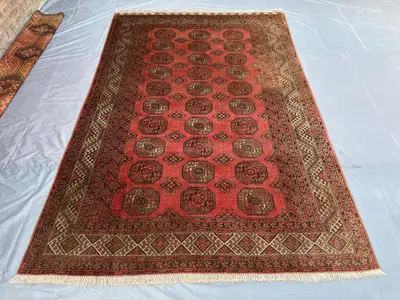7x10 Antique Turkmen Bukhara Rug Afghan Hand Knotted Tribal Wool Rug Large Area Rug Living Room Rug, Moroccan 