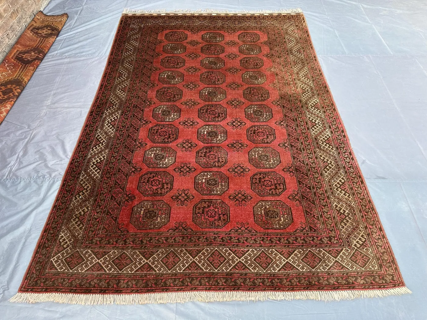 7x10 Antique Turkmen Bukhara Rug Afghan Hand Knotted Tribal Wool Rug Large Area Rug Living Room Rug, Moroccan rare rug, Outdoor floor rug