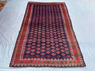 5.6x9.0 ft Antique Afghan Baluch Tribal Rug - Hand-Knotted Wool Rug - Vintage Geometric Carpet for Living Room