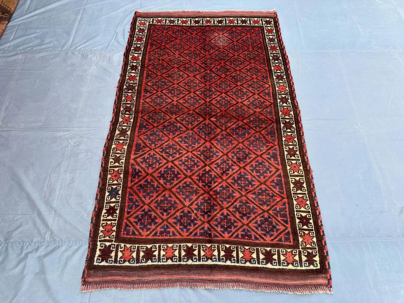 4x7 Vintage Afghan Baluchi Tribal Rug Taimani Fine-Quality Wool Handmade Geometric Design Rug, Turkish Rug, Moroccan Baho Rug, Outdoor