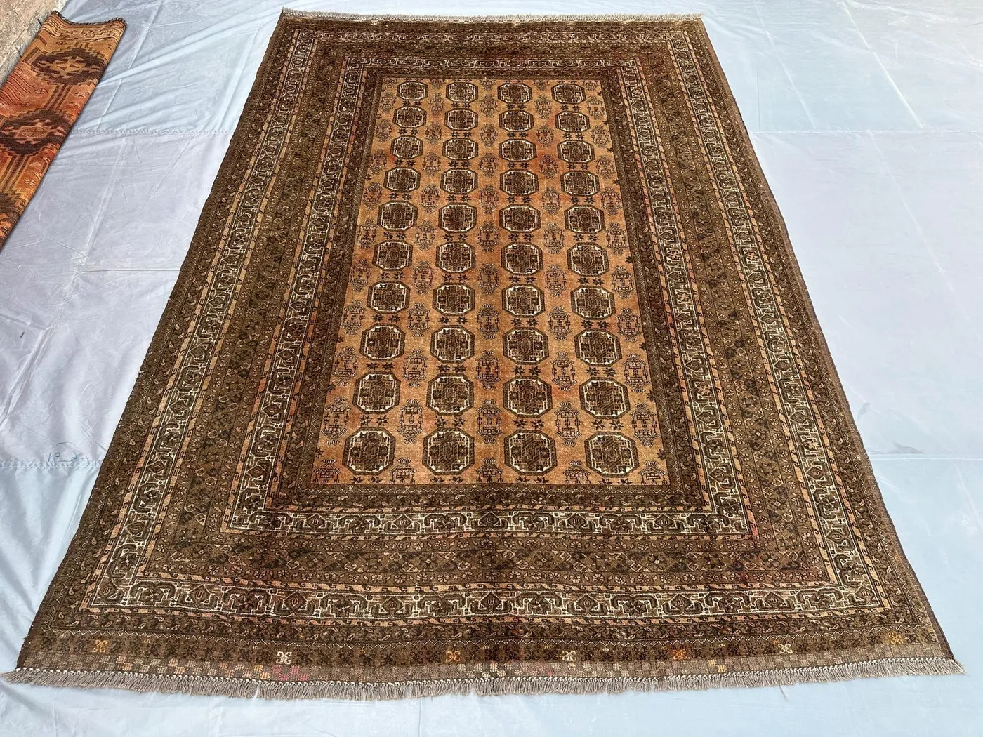 6.7x9.3 ft Antique Turkmen Bukhara Rug Afghan Ersari Hand-Knotted Wool Tribal Carpet, Turkish Rare Rug, Moroccan Style Rug, Tekke Design,