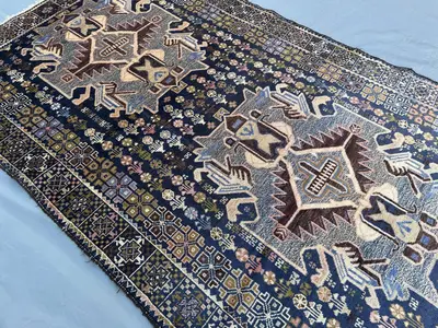 3.10x6.4 ft Vintage Afghan Baluchi Rug Tribal Turkmen Design Hand-Knotted Geometric Wool Area Rug Traditional 
