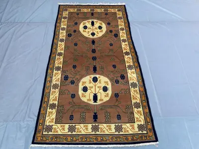 4x6.10 ft Antique Caucasian Oushak Rug, Tribal Turkmen Hand-Knotted Wool Rug, Vintage Oriental Rug for Living 