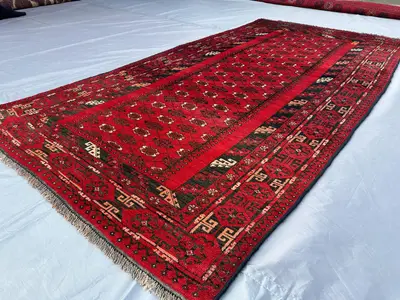 3.6x6.9 ft Antique Turkmen Tribal Rug, Afghan Hand-Knotted Wool Rug, Vintage Red Area Carpet, Moroccan Rug, Ki