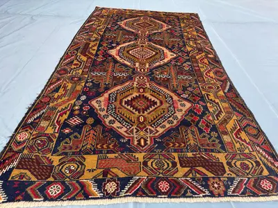 3.7x6.5 ft Vintage Afghan Baluchi Tribal Rug Zakani High-Quality Wool Handmade Geometric Design Rug, Turkish R