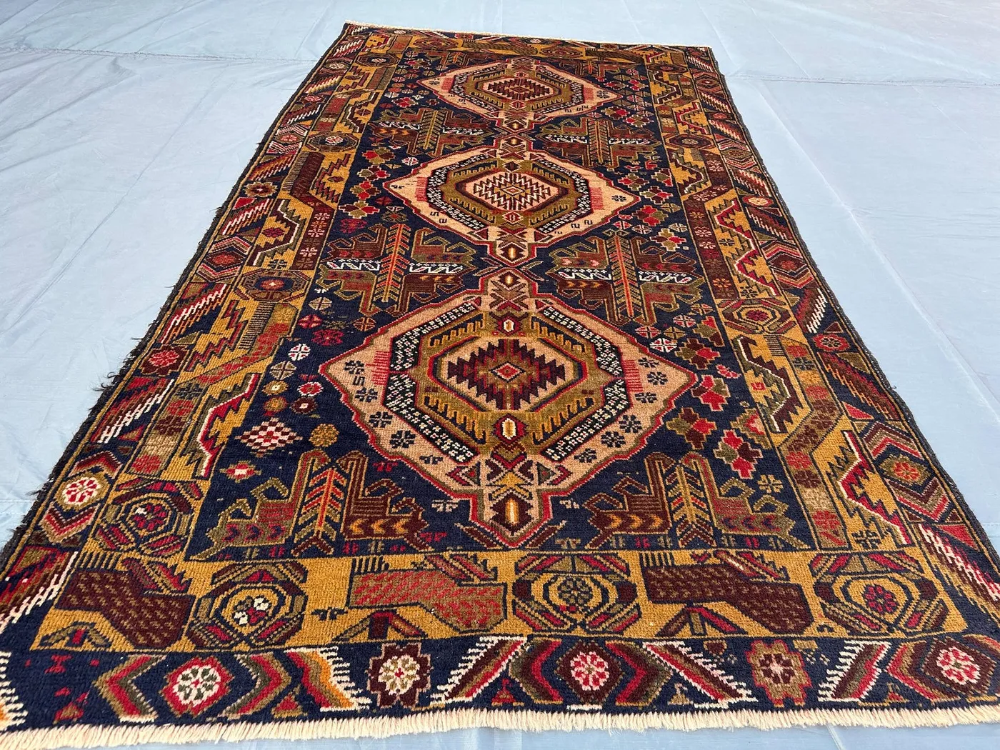 3.7x6.5 ft Vintage Afghan Baluchi Tribal Rug Zakani High-Quality Wool Handmade Geometric Design Rug, Turkish Rug, Moroccan Baho Rug, Outdoor