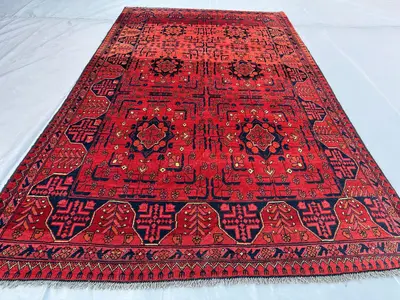 4x7 ft Afghan Khal Mohammadi Turkoman Rug - Tribal Red Bokhara Design - Hand Knotted Wool Carpet - Vintage Afg