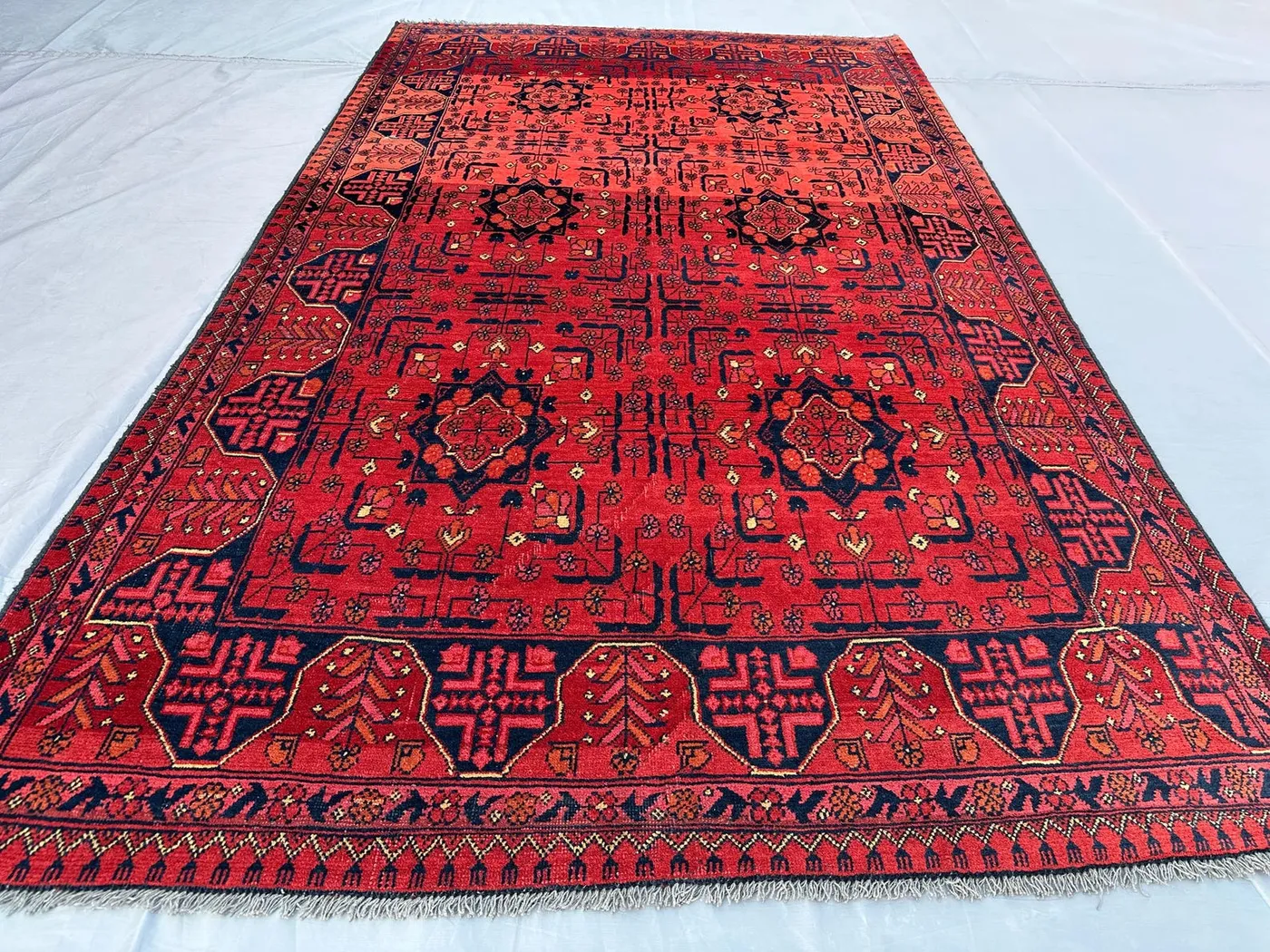 4x7 ft Afghan Khal Mohammadi Turkoman Rug - Tribal Red Bokhara Design - Hand Knotted Wool Carpet - Vintage Afghan Area Rug, Kitchen rug