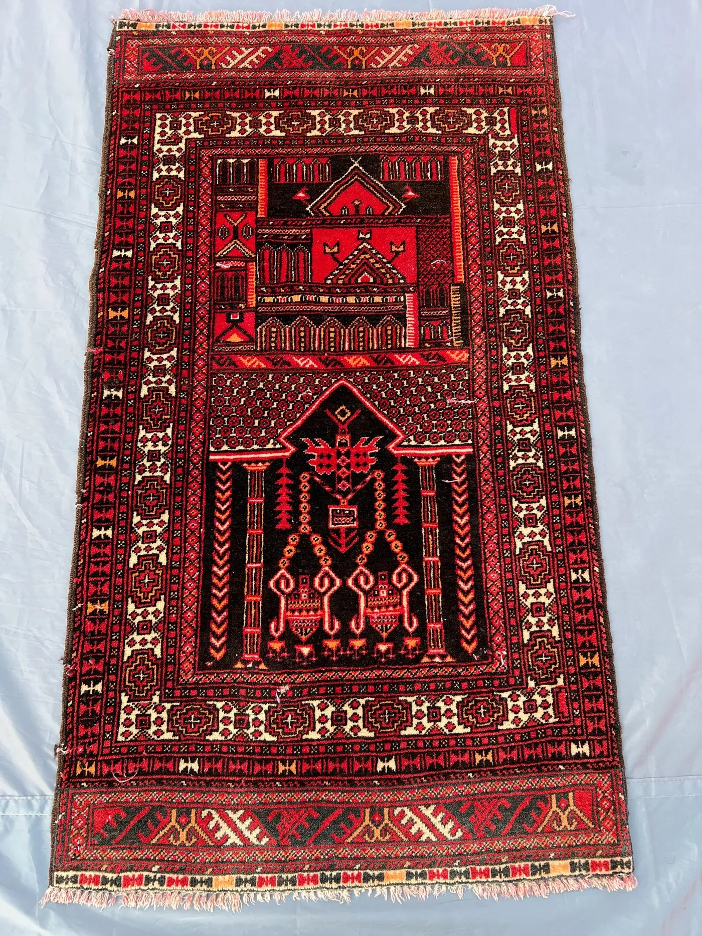 Antique 2.3x4 ft Turkmen Prayer Rug – Afghan Tribal Hand-Knotted Wool Carpet – Vintage Geometric Design for Boho and Rustic Décor, Turkish
