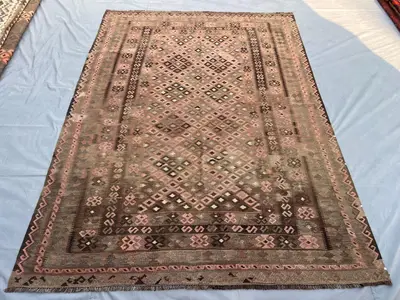 6.5x8.7 ft Afghan Flat Weave Rug, Turkmen Faded Kilim Rug, Handmade Turkish Style Kilim, Boho Area Rug, Vintag