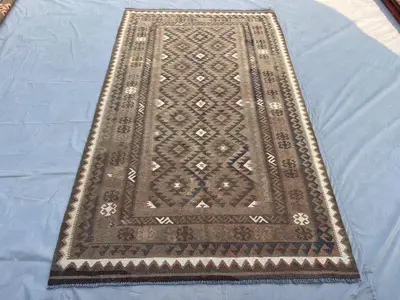 Antique Turkmen Flat-Weave Kilim Rug, 5x8 Turkish Style Kilim, Afghan Tribal Handmade Rug, Geometric Pattern, 