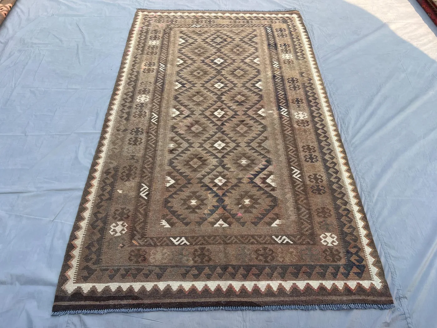 Antique Turkmen Flat-Weave Kilim Rug, 5x8 Turkish Style Kilim, Afghan Tribal Handmade Rug, Geometric Pattern, Rustic Bedroom Rug, floor rug