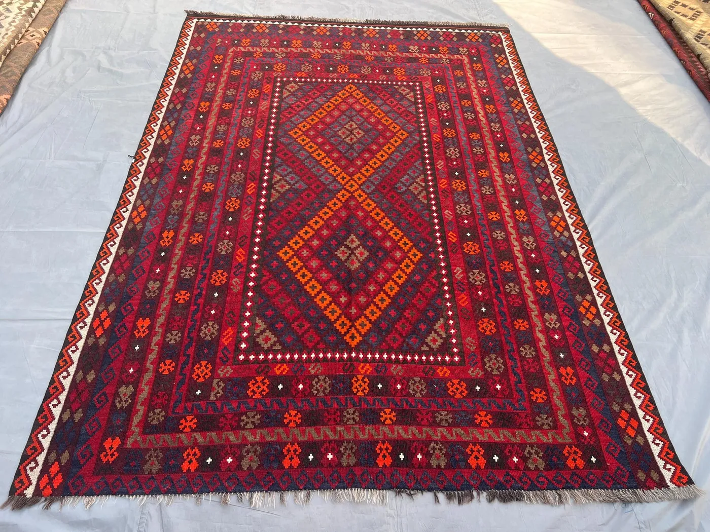Afghan Handmade Kilim Rug, 7x10 Turkish Style Kilim, Faded Vintage Flat-Weave Carpet Boho Accent Decor, Living Room Rug, Turkmen Kilim Rug