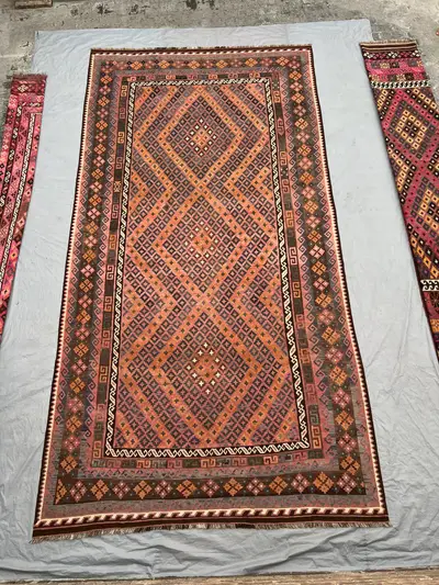 8'3x16'3 Antique Afghan Kilim Rug, Handwoven Flatweave Rug, Old Faded Terracotta Beige Rug, Tribal Oriental Ra