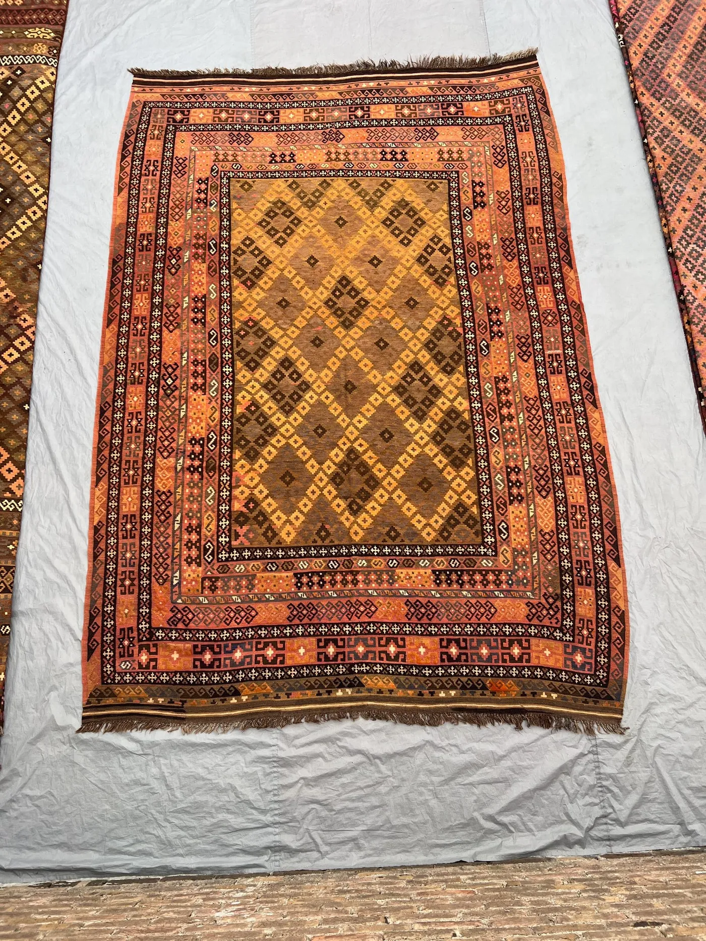9' x 19" Oversized Afghan Handmade Turkish Style Kilim Rug, Rare Oriental Terracotta Wool Carpet, Vintage Geometric Pattern, Large Area Rug