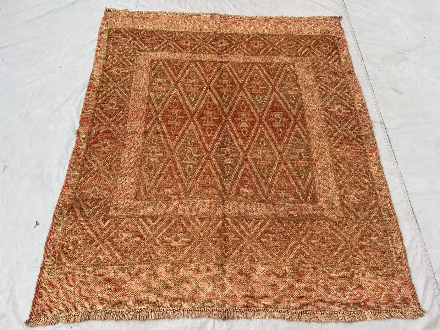 5x6 Antique Afghan Baluch Tribal Rug, Mishwani Wool Vintage Kilim Rug, Geometric Pattern, Handmade Carpet, Terracotta Faded Floor Rug