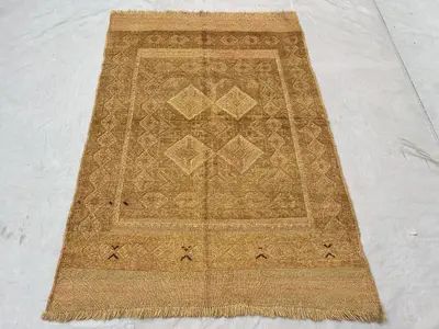 4x6 Antique Afghan Baluch Tribal Rug, Mishwani Wool Vintage Kilim Rug, Geometric Pattern, Handmade Carpet, Bei