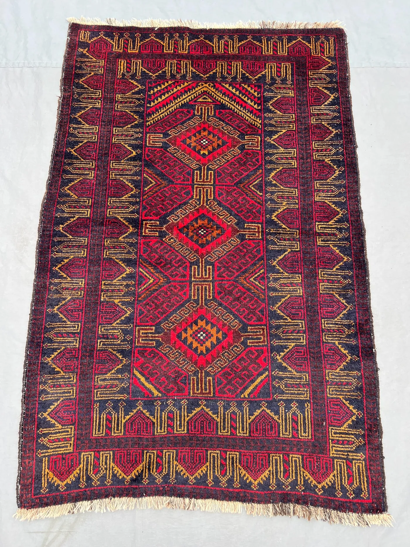 Vintage Afghan Rug 3x5 | Nomadic Fine Hand Knotted Wool | Moroccan Style Tribal Accent | Rustic Boho Small Area Decor Rug | Moss Rug