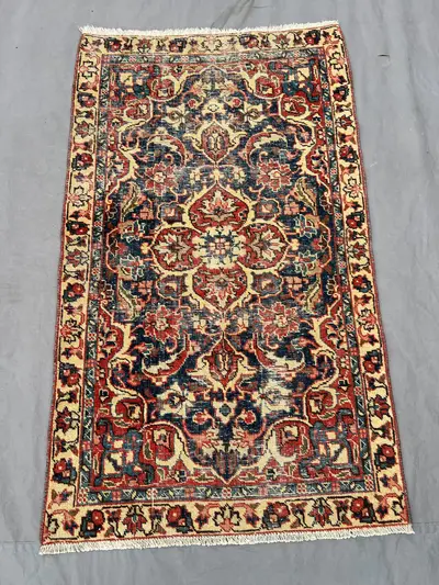 2'6x4'2 ft Vintage Turkish Hand Knotted Rug, Distressed Low Pile Small Oriental rug, Rare Antique Area Rug, fo