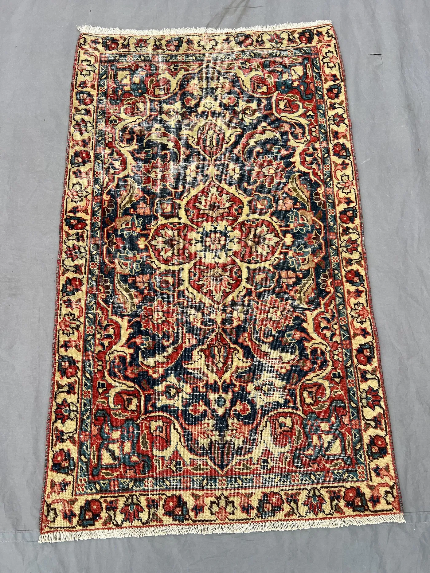 2'6x4'2 ft Vintage Turkish Hand Knotted Rug, Distressed Low Pile Small Oriental rug, Rare Antique Area Rug, for Rustic Farmhouse Decor