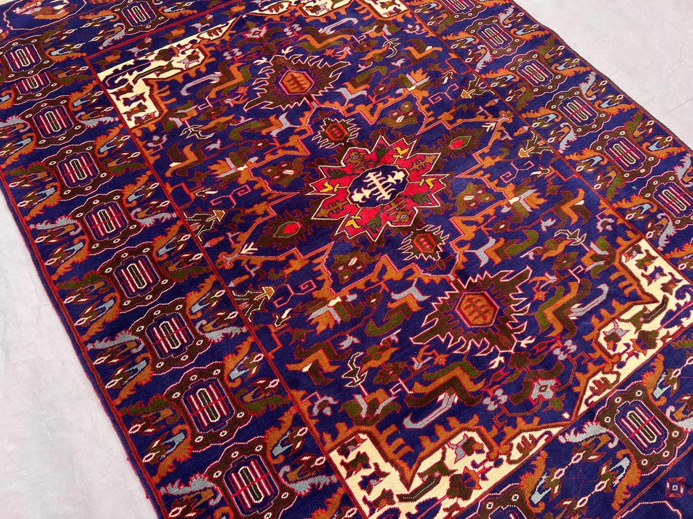 4x6 Turkish Style Peking Rug | Hand-Knotted Wool Floral Carpet | Vintage Medallion Blue Oriental Rug | Traditional Soft Decor, Bedroom rug