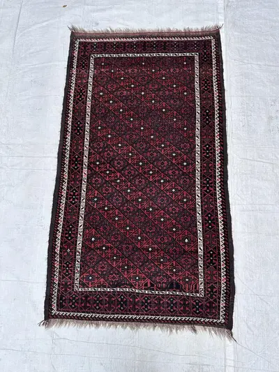 3'5x6 Ft, Vintage Baluchi Geometric Rug, Hand Knotted Wool Tribal Area Rug for Entryway, Home Office, Bedroom 