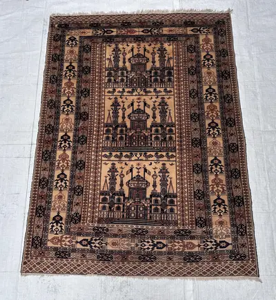 Magnificent Semi Antique Afghan Pictorial Rug Kabul Herat Wool Carpet 4x6 Vintage Area Rug Hand Knotted Unique