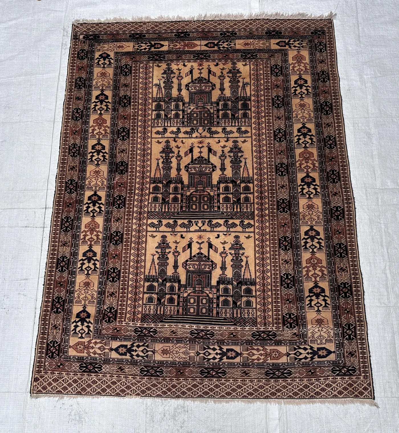 Magnificent Semi Antique Afghan Pictorial Rug Kabul Herat Wool Carpet 4x6 Vintage Area Rug Hand Knotted Unique Home Decor
