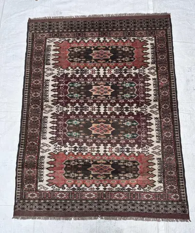 Antique Caucasian Kazak Rug 4x6, Geometric Medallion Wool Carpet, 4'4x5'7 Hand Knotted Tribal Rug, Vintage Ter