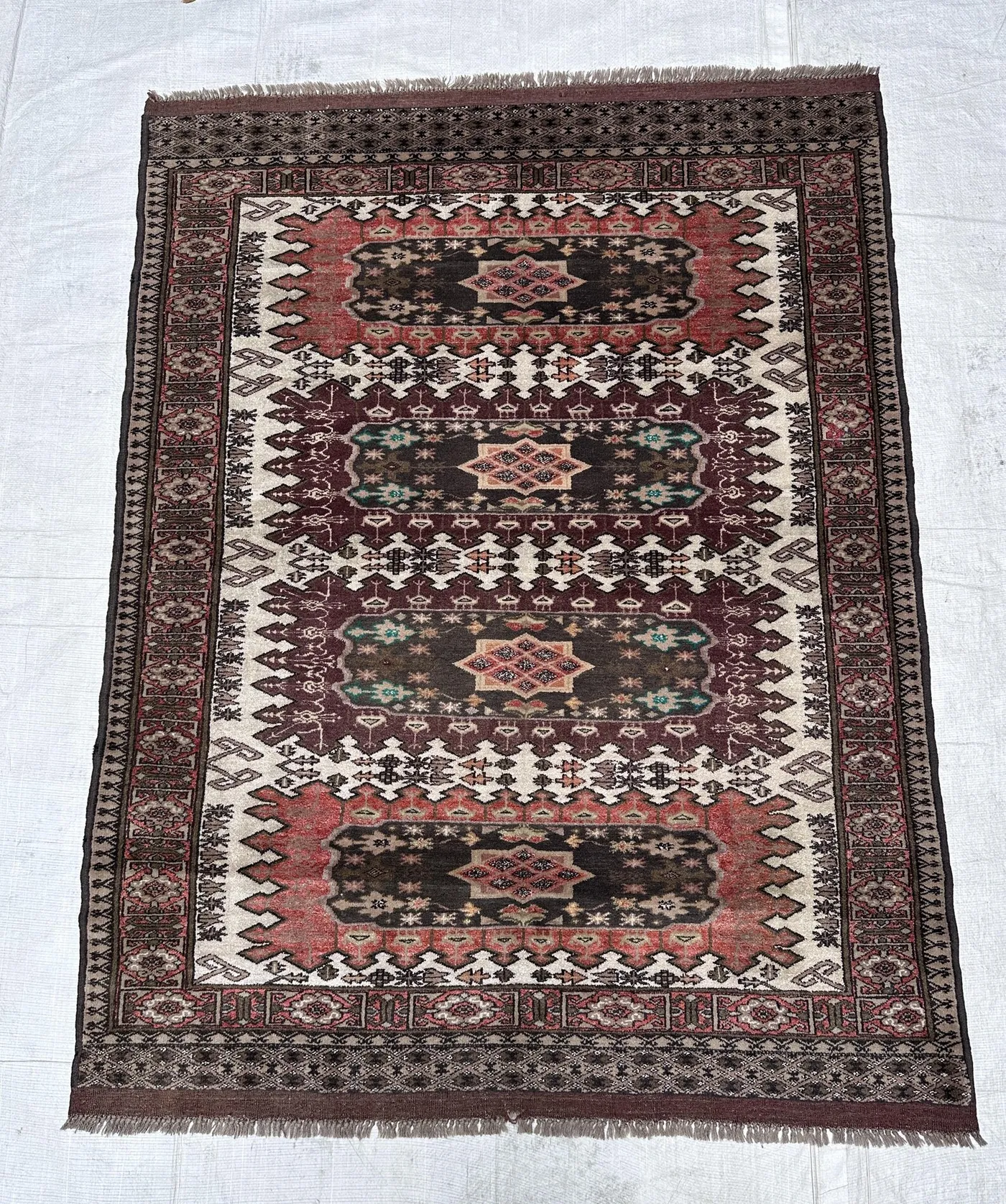 Antique Caucasian Kazak Rug 4x6, Geometric Medallion Wool Carpet, 4'4x5'7 Hand Knotted Tribal Rug, Vintage Terracotta Brown Boho Area Rug