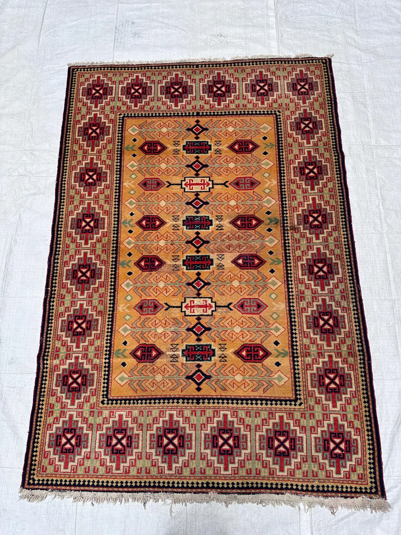 5x7.3 FT Handknotted Semi Antique Fine Caucasian Rug for Living Room & Bedroom, Organic Wool Geometric Tribal Rug, Fine Weave Area Rug