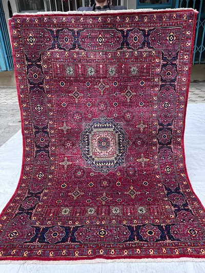 5x7 Vintage Red Afghan Mumluk Rug, Hand Knotted Wool Medallion Area Rug for Living Room, Bedroom Floor, Tradit