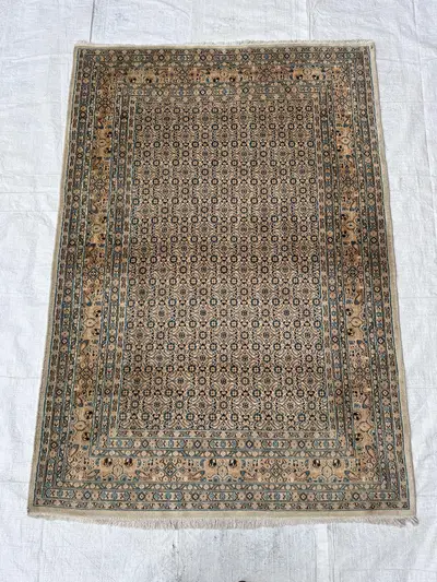 Vintage Turkish Geometric Rug, 4'4x6'3 Ft Area Rug for Living Room, Dining Area, Hand Knotted Wool