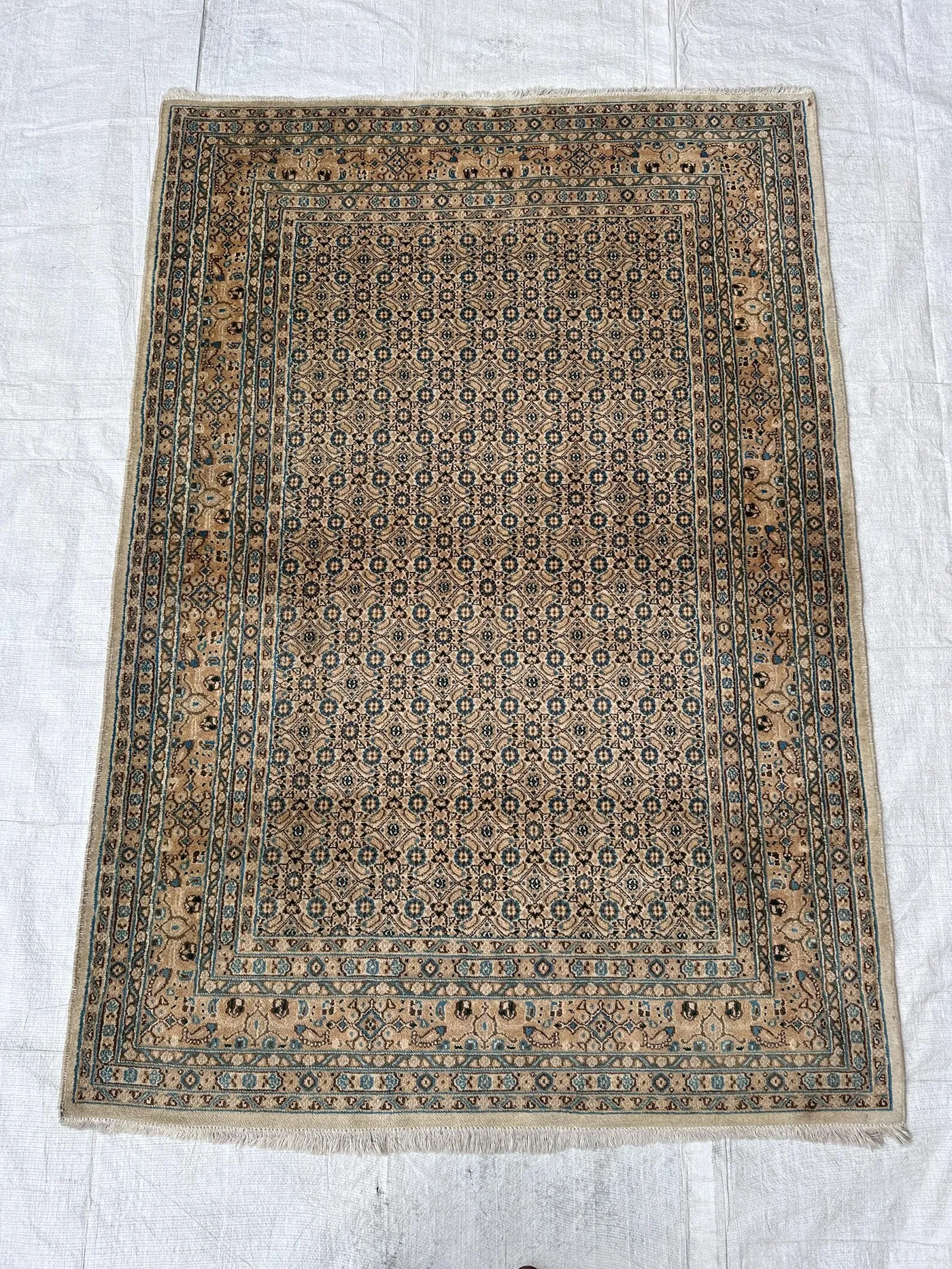 Vintage Turkish Geometric Rug, 4'4x6'3 Ft Area Rug for Living Room, Dining Area, Hand Knotted Wool