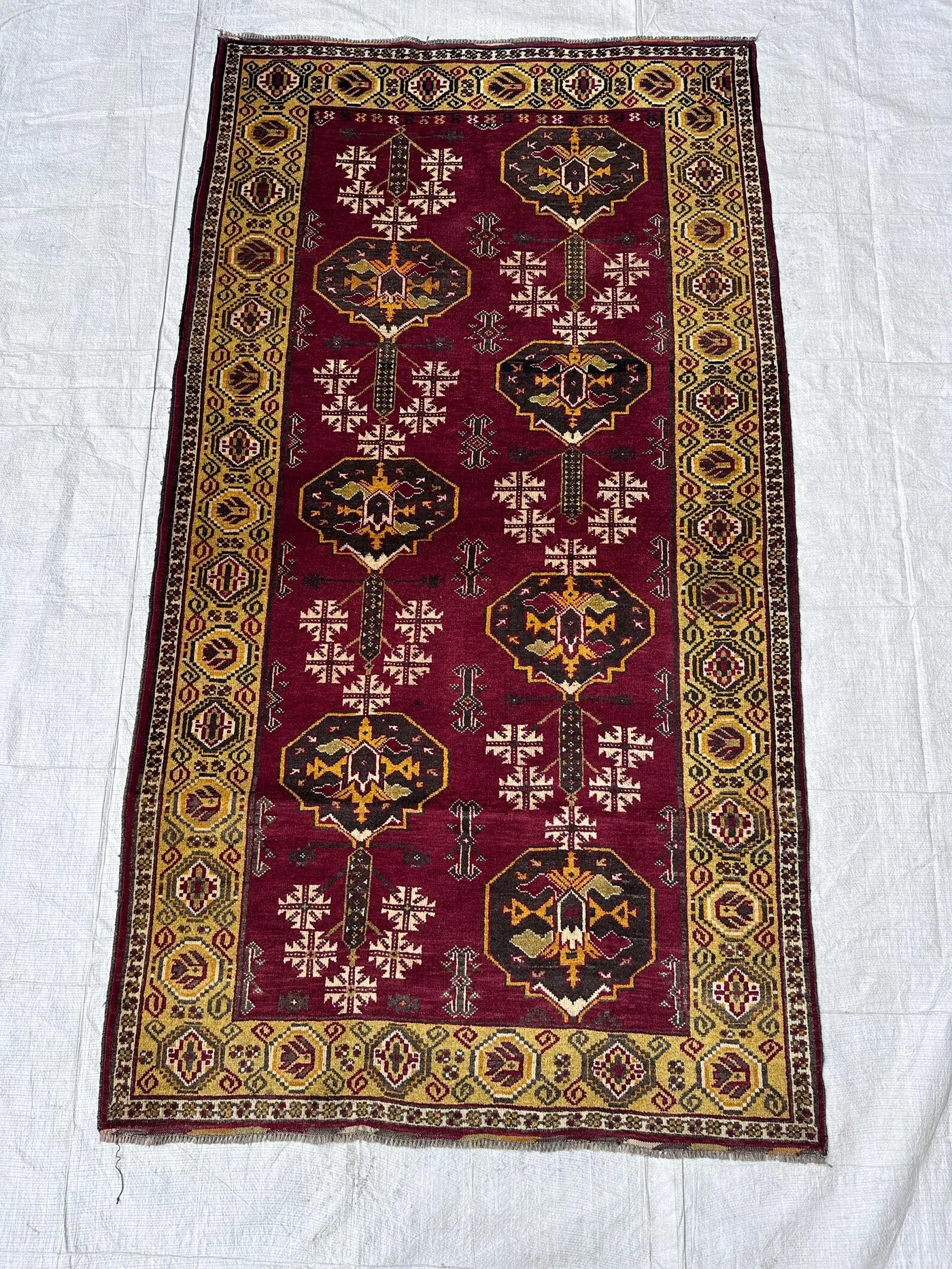 Antique Style Caucasian 4x7 Rug, Vase of Life & Floral Area Rug, Red Yellow Wool Carpet for Hallway, Living Room