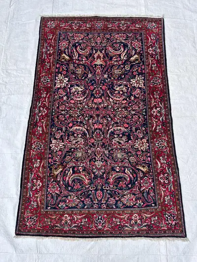 Masterpiece Vintage Turkish Rug, 4'1x6'9 Ft Hand Knotted Wool Carpet for Living Room, Home Office Boho Floral 
