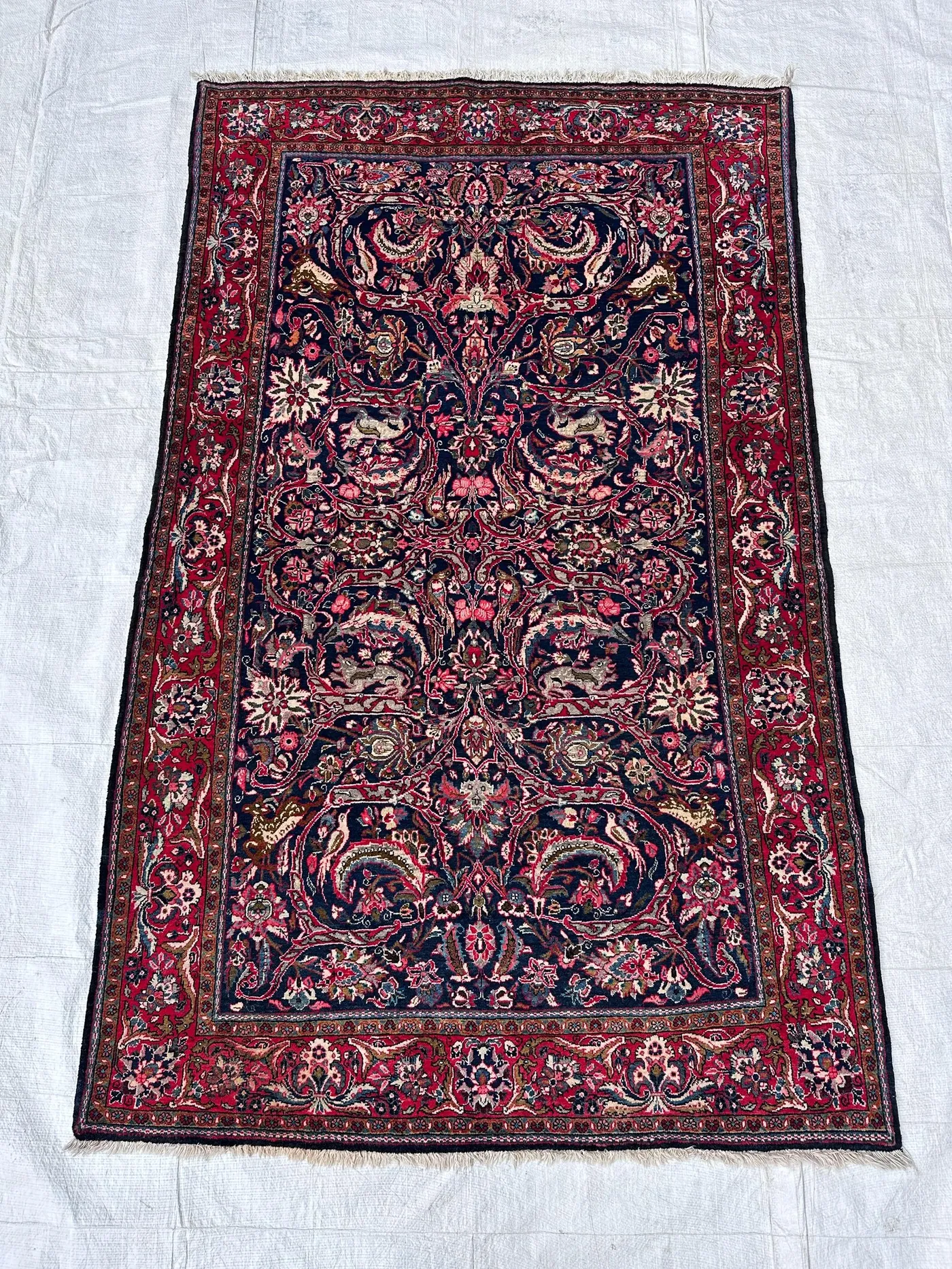 Masterpiece Vintage Turkish Rug, 4'1x6'9 Ft Hand Knotted Wool Carpet for Living Room, Home Office Boho Floral Decor