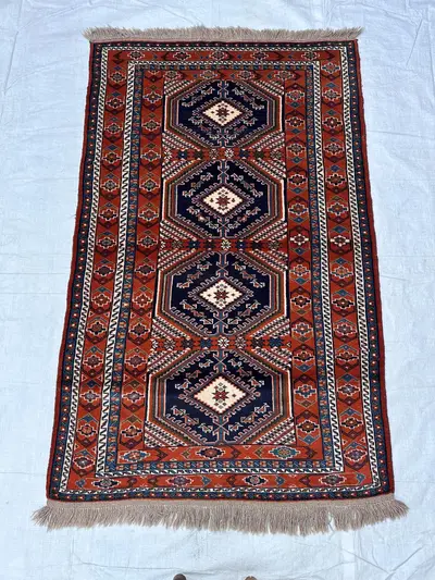 Red Afghan 4x6 Rug Vintage Tribal Medallion Wool Carpet for Living Room and Bedroom Geometric Accent Decor Are
