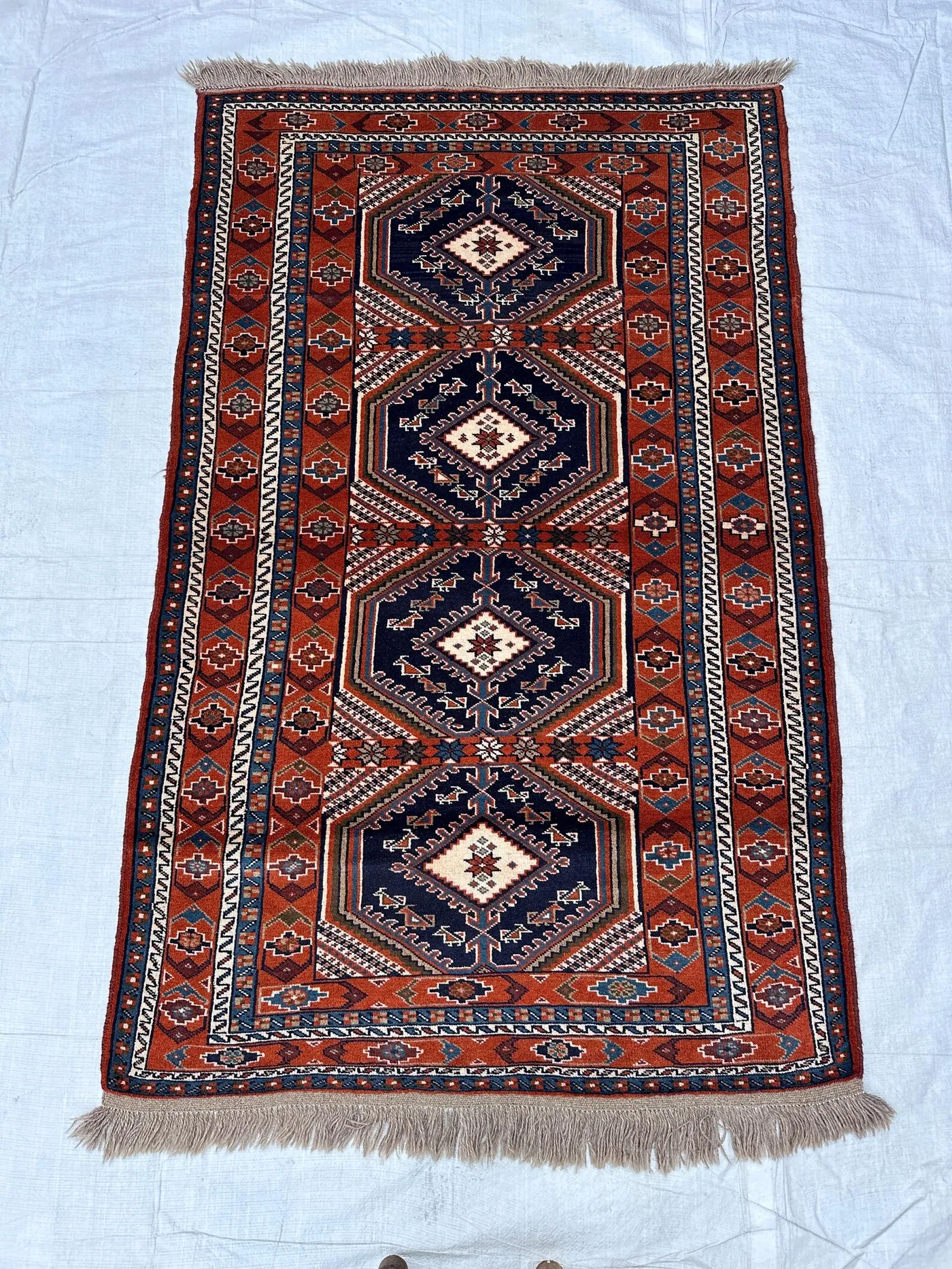 Red Afghan 4x6 Rug Vintage Tribal Medallion Wool Carpet for Living Room and Bedroom Geometric Accent Decor Area Rug 4x6'4