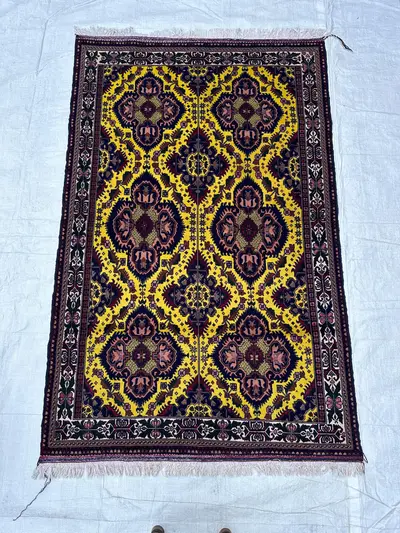 Yellow Afghan 4x6 Rug Handknotted Vintage Geometric Wool Carpet for Living Room and Bedroom Accent Area Decor 